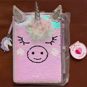 Justice, Unicorn🦄💜✨Notebook📒 & Pen🖊️Set, Reversible, Sequins, & Faux Fur, NODS!